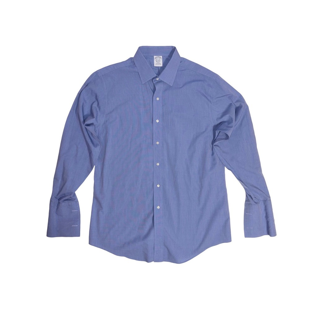 BROOKS BROTHERS Dress Shirt Mens 16.5 Blue‎ Non-Iron Supima French Cuff Classic